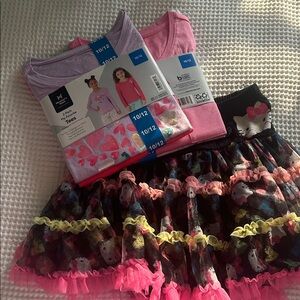 Girls' Hello Kitty Pink and Black Tutu Skirt and Two 2 pack long sleeve tees.